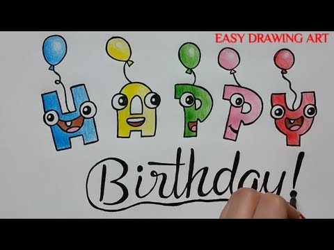 how to write happy birthday in calligraphy || how to make birthday greeting card drawing