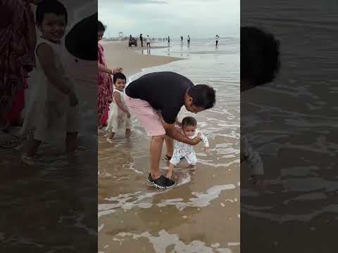 funny baby reaction in beach #viral #cutebaby #6monthsbaby #ytshorts #beachexperience  #bapatlabeach