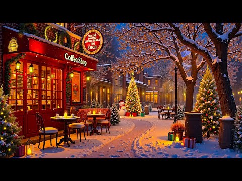 Winter Jazz Vibes - Cozy Night Coffee Porch Ambience with Gentle Snowfall Scene