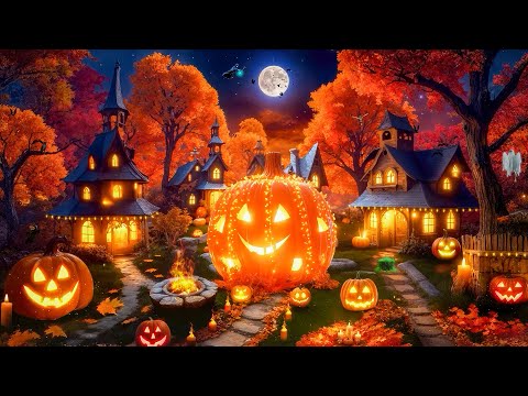 Cozy Autumn Village Halloween Night Ambience 🎃 Best Relaxing Halloween Music 👻Spooky Halloween Music