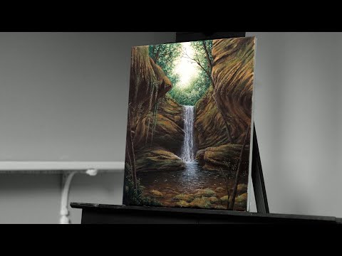 Painting a Waterfall in a Rocky Forest with Acrylics - Paint with Ryan