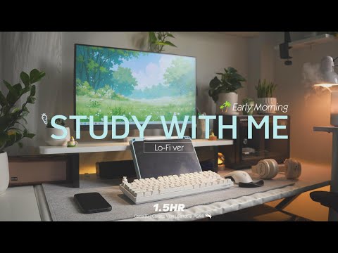 1.5-HOUR STUDY WITH ME Early Morning🌴 | Relaxing Lo-Fi, Background noise | Pomodoro 25/5