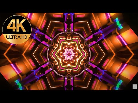 6 hour 4k VJ loop Flashing Metallic Multi color Relaxing background Video neon tunnel,  screensaver