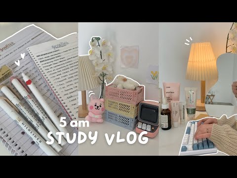 Student vlog 🎧waking up at 5am, exam preparing, how I take notes, mushroom pasta, being productive