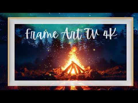 Tranquil Nights: Campfire Glow and Starry Skies with Gentle Sparks | 4K | Frames in Beige and Black🔥