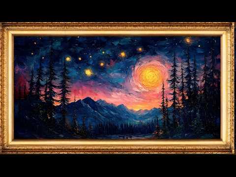 Enchanting Night Sky Over Mountains | Art Framed Screensaver | Art for Your TV | 4K ⭐⭐⭐