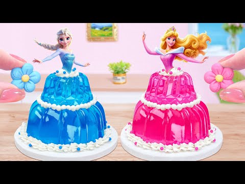 Elsa Aurora Princess Cake Jelly💕Miniature Beautiful Disney Princess Cake Decorating Idea❄️Mini Cakes