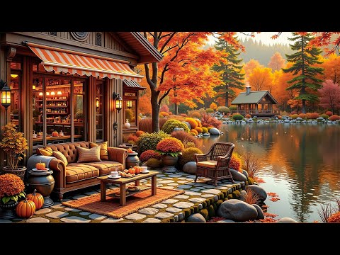 Peaceful October Autumn Jazz for Positive Mood - Relaxing Coffee Shop by the Lake