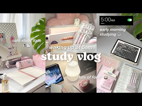 waking up at 5am 📑☕️ studying, preparing for tests, cafe study, lots of food | a productive vlog