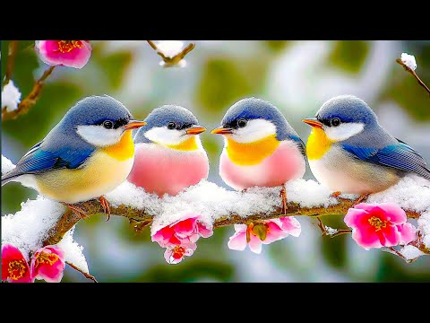 Birds in Winter 4K ~ Relaxing Piano Music with Birdsong 🦜 Positive Energy for Morning, Study & Work🌿