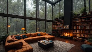 Relaxing Jazz Instrumental Music with Fireplace Sounds for Unwind, Stress Relief 🌧️ Rainy Jazz Music