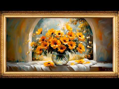 Vibrant Yellow Flower Oil Painting for TV | Frame Art TV Screensaver | 4K Visuals | 2 Hours