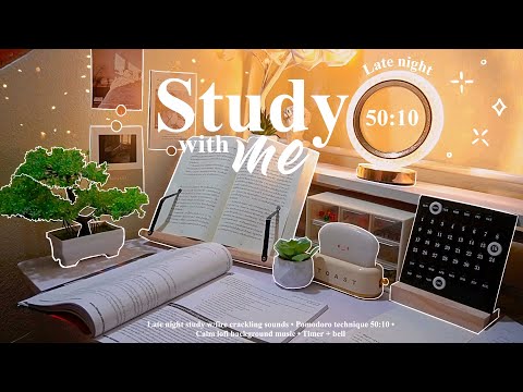 4-HOUR ✨ Late Night Study With Me • Fire Crackling🕯️+ Lofi bgm • Pomodoro 50-10 • Day186🍃