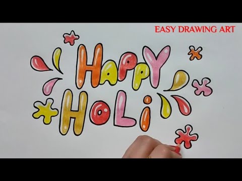 how to write happy holi in calligraphy | how to make holi festival poster | colorful holi drawing