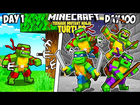 I Survived 100 Days as the TEENAGE MUTANT NINJA TURTLES in Minecraft