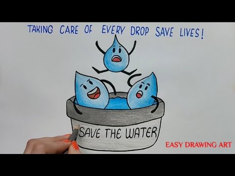 how to make save water poster drawing | how to write save water slogan | world water day drawing