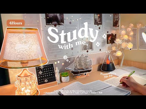 4-HOUR 🌙 Late Night Study With Me • Fire Crackling🕯️+ Lofi bgm • Pomodoro 50-10 • Day184📅