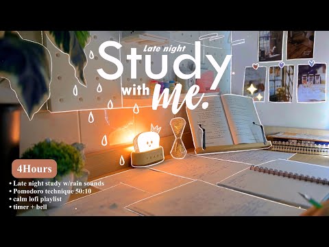 4-HOUR 🍞 Study With Me •  Rain sounds☔+ Lofi bgm • Pomodoro 50-10 • Day150🥪