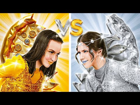 GOLD VS SILVER FOOD CHALLENGE! EATING EVERYTHING IN ONE COLOR FOR 24 HRS BY 123 GO! FOOD