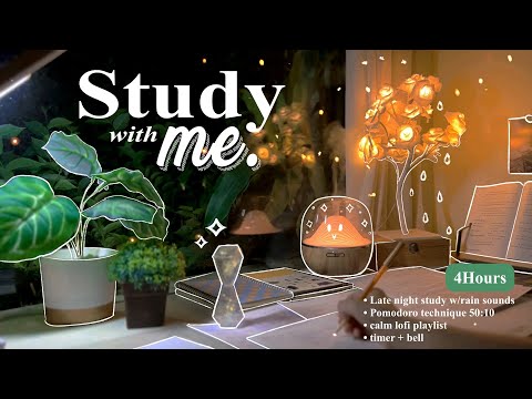 4-HOUR🌵Study With Me • Rain sounds☔+ Lofi bgm • Pomodoro 50-10 • Day146⭐