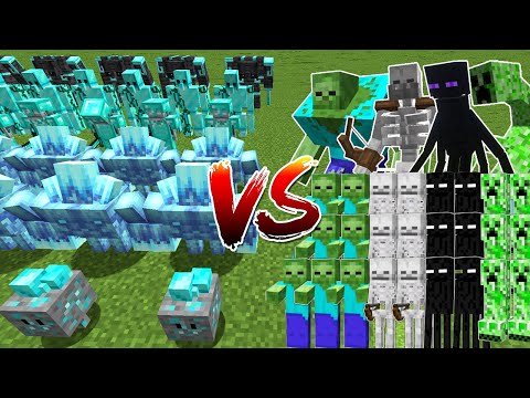 DIAMOND ARMY vs ZOMBIES, SKELETONS, ENDERMEN & CREEPERS ARMY - Minecraft Mob Battle