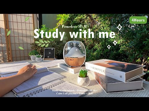 4-HOUR 🌳 Study With Me • Rain sounds☔ + Lofi bgm • Pomodoro 50-10 • Day192☀️