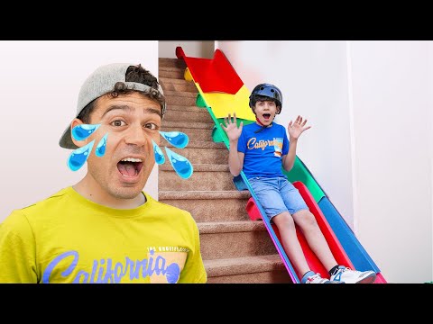 Jason and Alex Stair Slide Adventure with Safety Measures