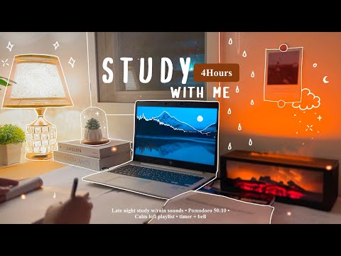 4-HOUR 🗻 Late Night Study With Me • Rain sounds🌧️ + Lofi bgm • Pomodoro 50-10 • Day201🌙