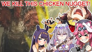 Biboo, Ina, Gigi, Raora reaction to QUEMATRICE CHICKEN NUGGET Cutscenes and Boss Fight