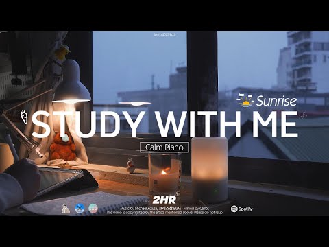 2-HOUR STUDY WITH ME | Calm Piano 🎹, Rain sound🌧️| Pomodoro 50-10 | Sunrise, Spring 2025 🌸