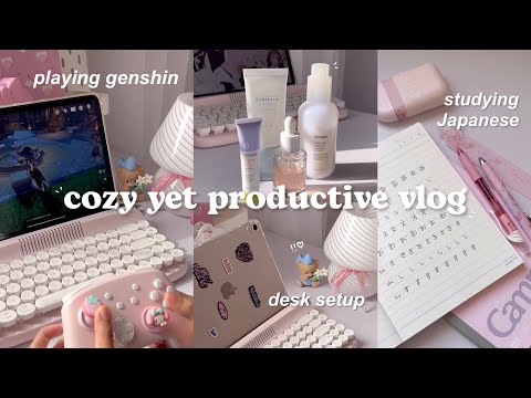 cozy yet productive vlog🍵📃studying, playing genshin, cleaning +redoing desk, skincare ft. Mindshow