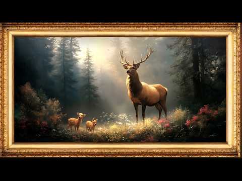 Majestic Deer Family in Forest | Art Framed Screensaver | Art for Your TV | 4K🍂🦌🦌🦌