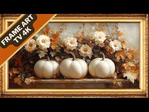 Autumn pumpkins framed with floral art | Slideshow screensaver | Art for your TV in 4K