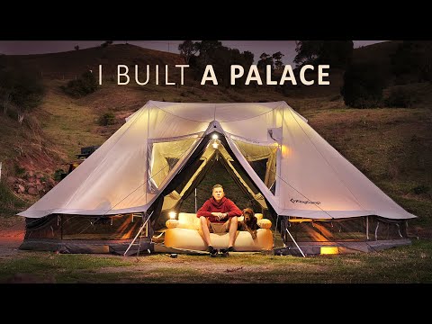 SOLO Camping in a GIANT TENT [ Relax and Sleep in cosy luxus, Rain Forest mountain views, ASMR ]