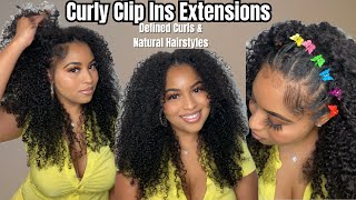 NO LEAVE OUT | Curly Clip In Extensions 3b/3c Natural Hairstyle Quick Weave Install | Her Given Hair