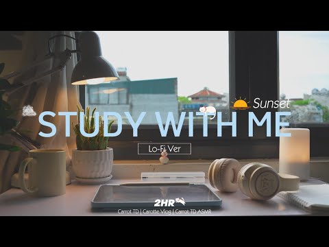 2-HOUR STUDY WITH ME | My room at Sunset |  Relaxing Lo-Fi, Background noises | Pomodoro 25/5