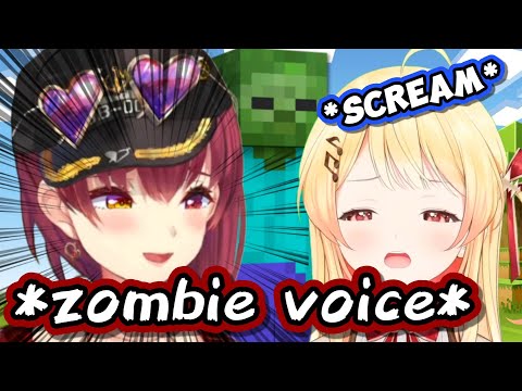 Marine's Zombie Voice Impression Scared Everyone【Minecraft】【Hololive】