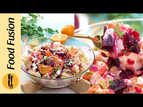 Healthy Salad Meal - Orange Beetroot & Pomegranate Garden Salad Recipe by Food Fusion