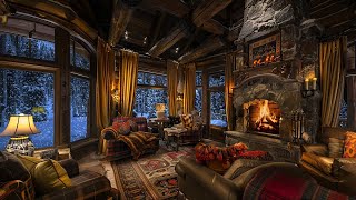 🔴Winter Wonderland: Cozy Cabin with a Warm Fireplace and Soothing Storm Sounds for Sleep