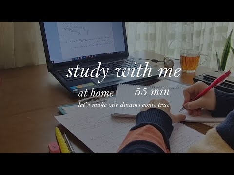 STUDY WITH ME |NO MUSIC |BACKGROUND Noise/for 55min at home  🏡