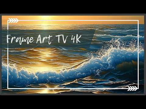 Golden Ocean: Serene Sunset Waves with Elegant Frames | 4K Static Art | Art Framed Screensaver |  🌅✨