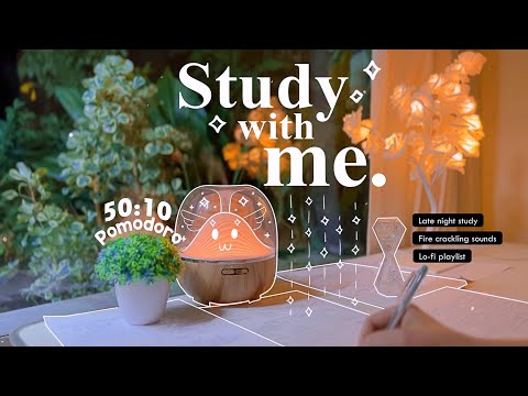 4-HOUR📚 Late Night Study With Me • Fire Crackling🕯️+ Lofi bgm • Pomodoro 50-10 • Day115✨