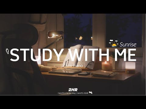 2-HOUR STUDY WITH ME | Calm Piano 🎹, Background noises | Pomodoro 50/10 | Childhood room at Sunrise🌇