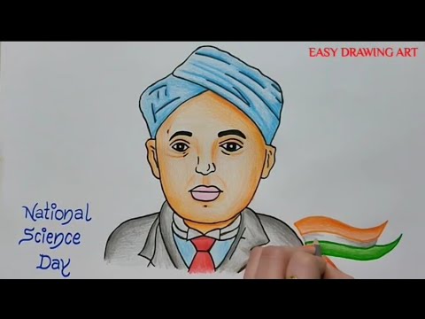 how to make national science day poster drawing || how to draw easy dr. C V raman poster drawing