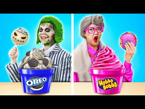 BETTLEJUICE vs. GRANNY COOKING CHALLENGE 🍳 Whose Recipes Win? Funny Kitchen Hacks by 123 GO FOOD