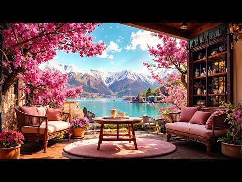 Spring Coffee Shop Ambience & Smooth Jazz Music - Relaxing Cozy Vibes by the Lake