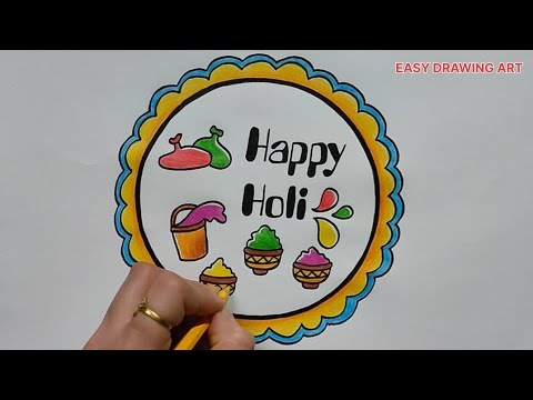 how to make handmade holi festival poster drawing | holi easy drawing | circle drawing for holi