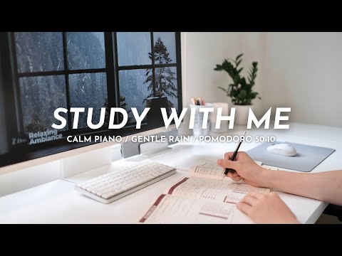 🌧️ 2-HOUR STUDY WITH ME | 🎹 Calm Piano, Gentle Rain | Pomodoro 50/10 | Japanese Study