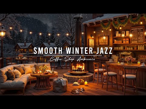 Crackling Fireplace & Smooth Jazz Instrumental ⛄ Jazz Relaxing Music at Winter Coffee Shop Ambience