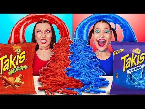 EATING ONLY ONE COLOR FOOD FOR 24 HOURS - RED VS BLUE FOOD CHALLENGE BY 123 GO! FOOD